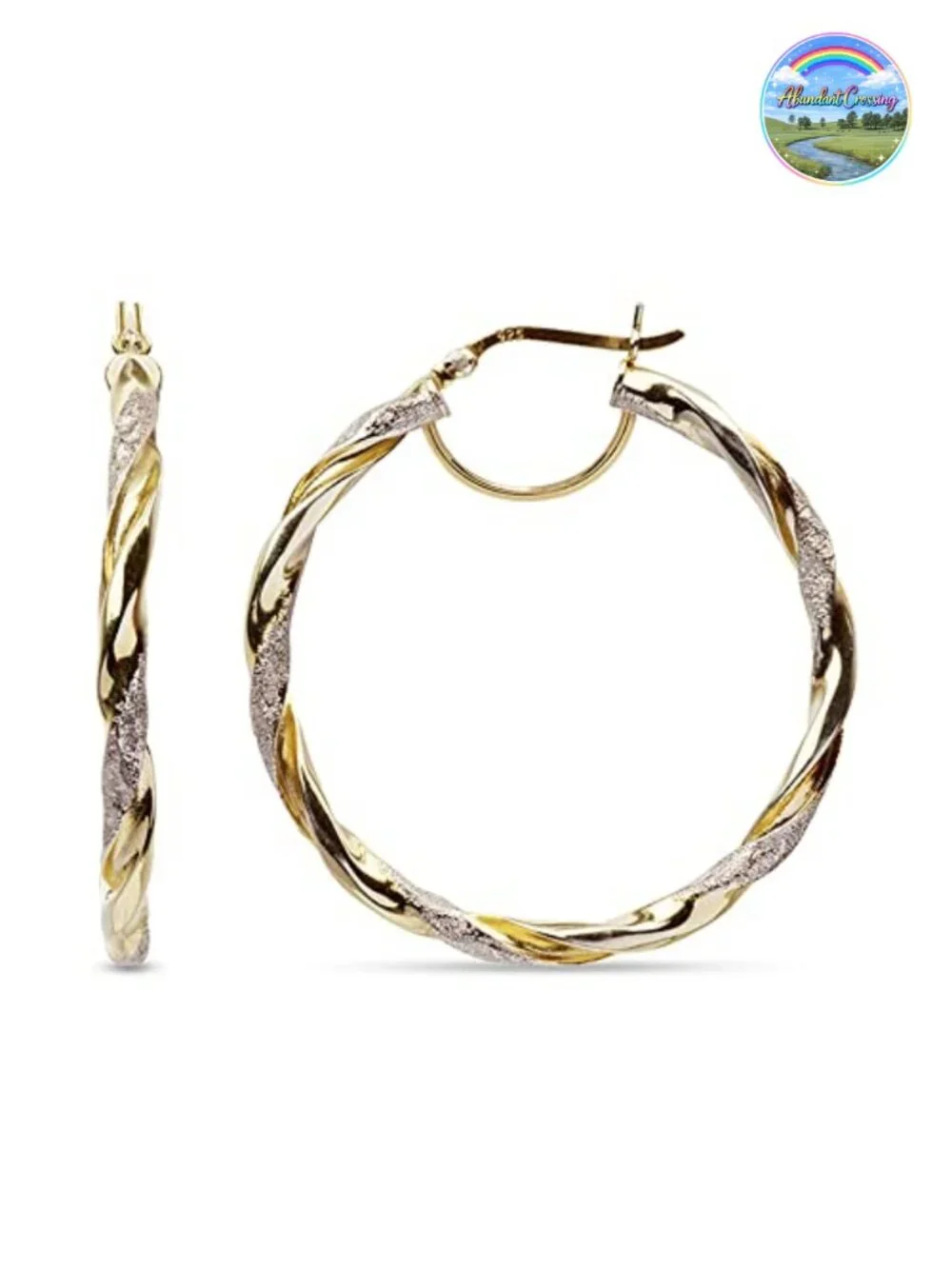 Sterling Silver Textured Two-Tone Hoop Earrings Lightweight Italian Design